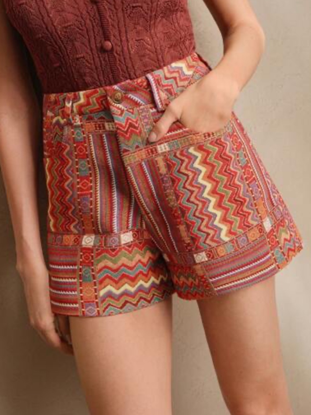 Cider Red Multi Tribal High-Waist Shorts